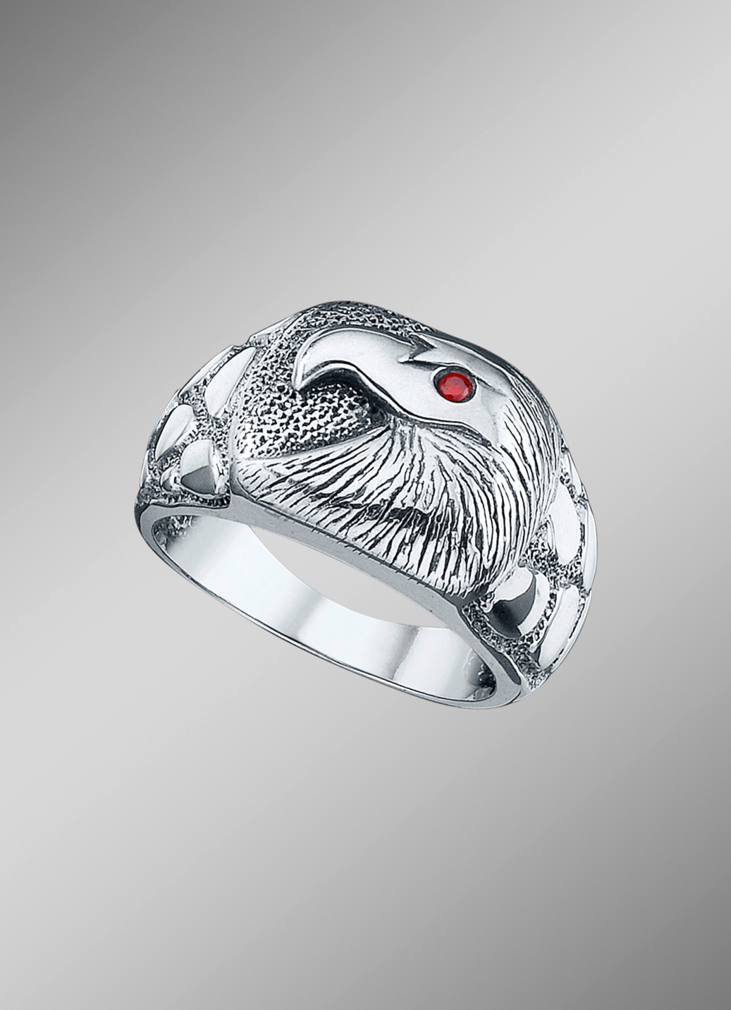 Massiver Herrenring mit Adler und echt Granat