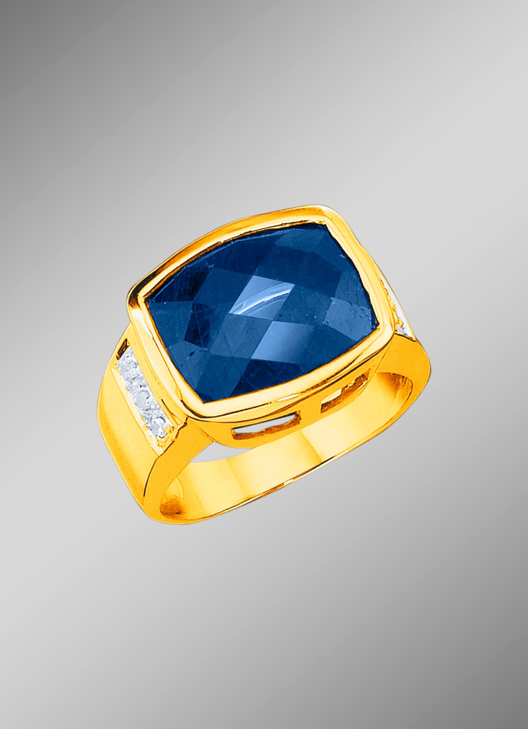 Massiver Herrenring mit Safir und Diamanten
