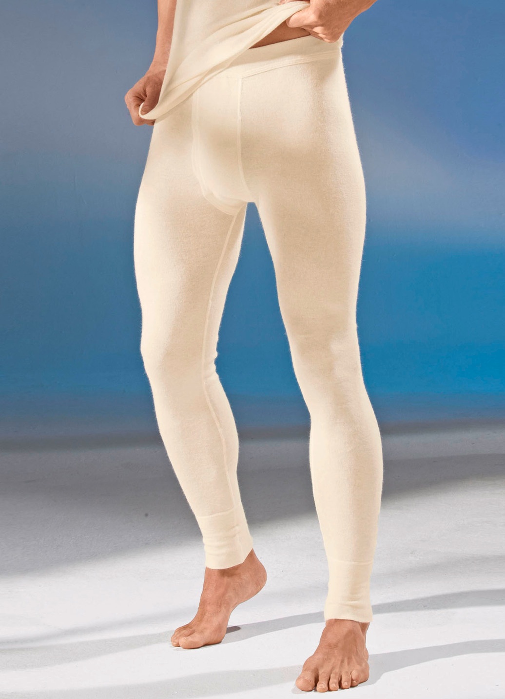 Unterhose, lang, mit Angora, in Ecru