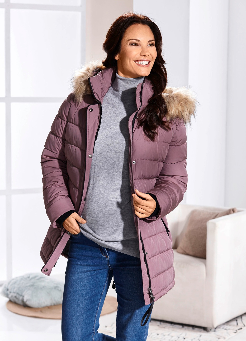 Funktions-Longjacke mit abnehmbarer Kapuze
