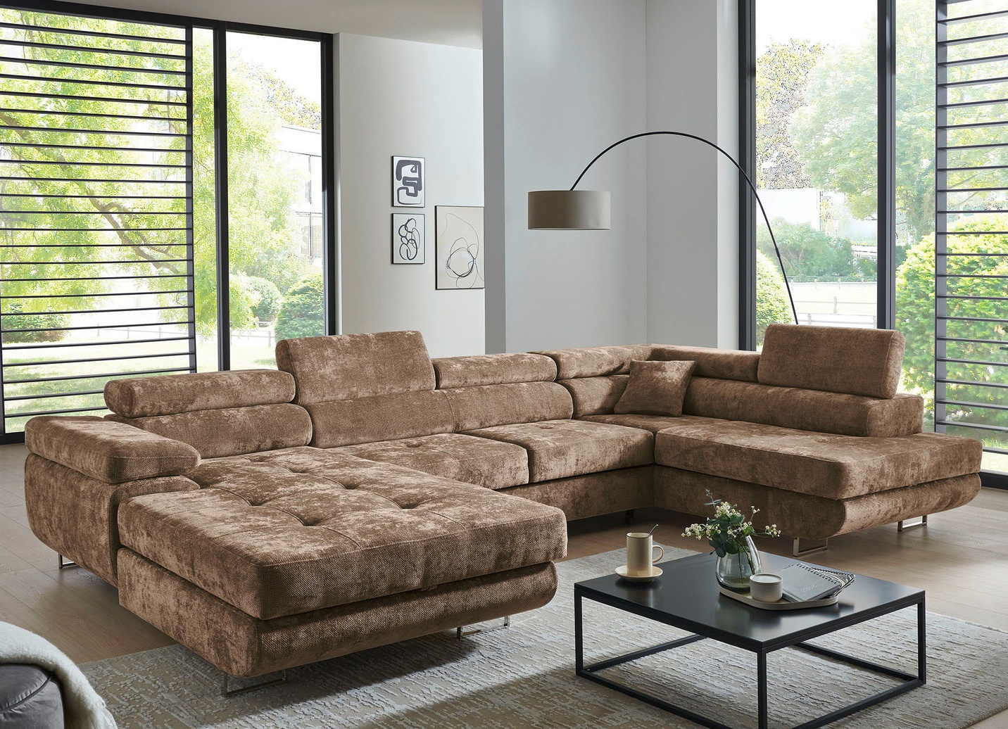 Wohnlandschaft mit Bettfunktion und Bettkasten