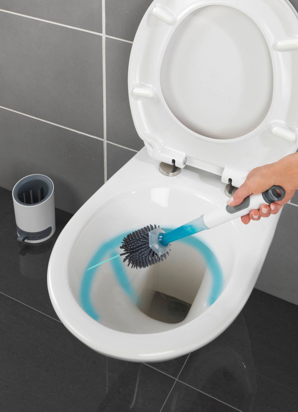 2in1 WC-Garnitur mit integriertem Reinigungsmittel-Spender