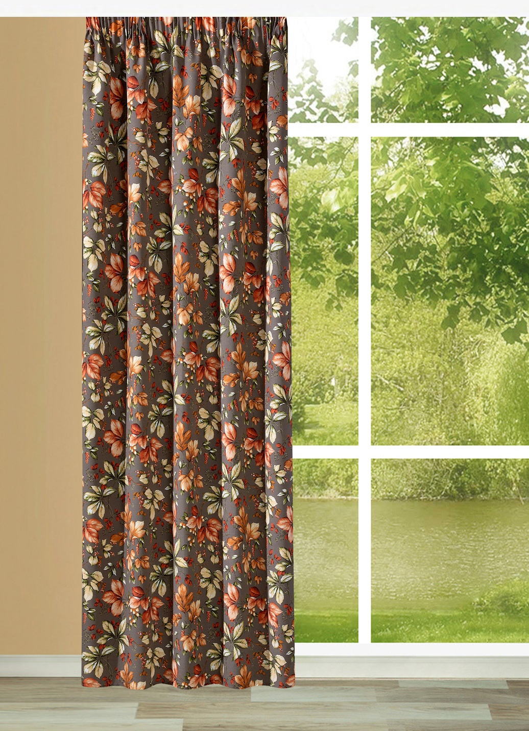 Übergardine mit Blättermotiven