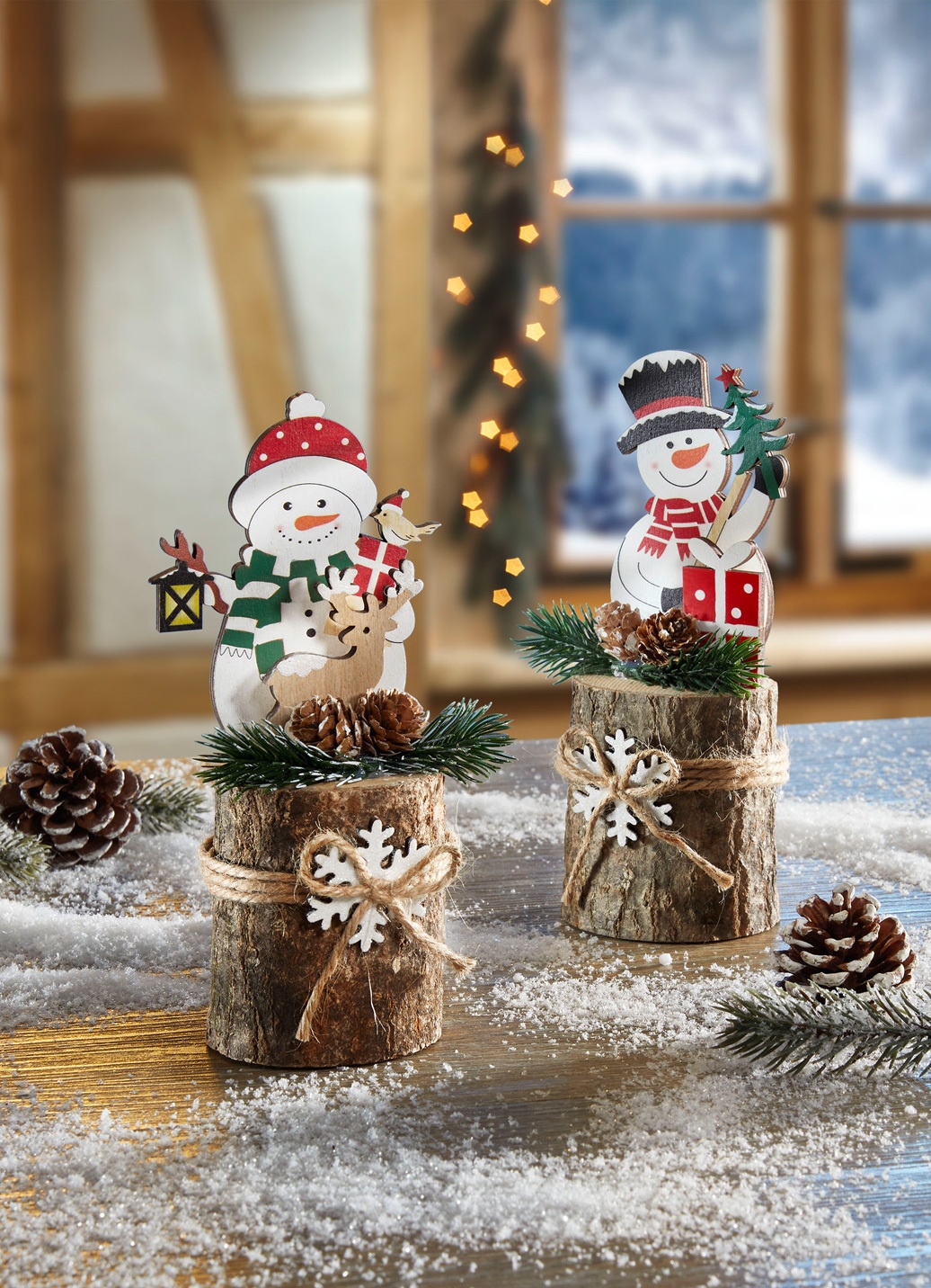 Schneemann auf Baumstamm, 2er-Set