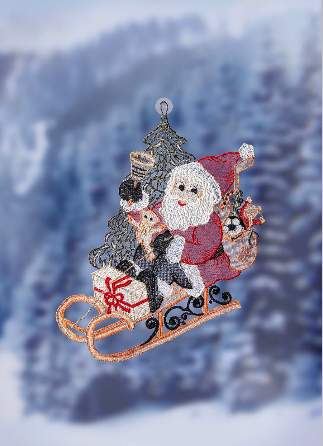 Weihnachtliches Fensterbild aus Plauener Spitze
