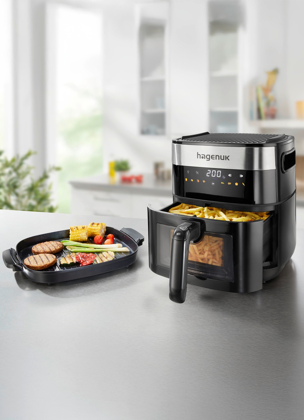 Heißluft-Fritteuse 2-in-1