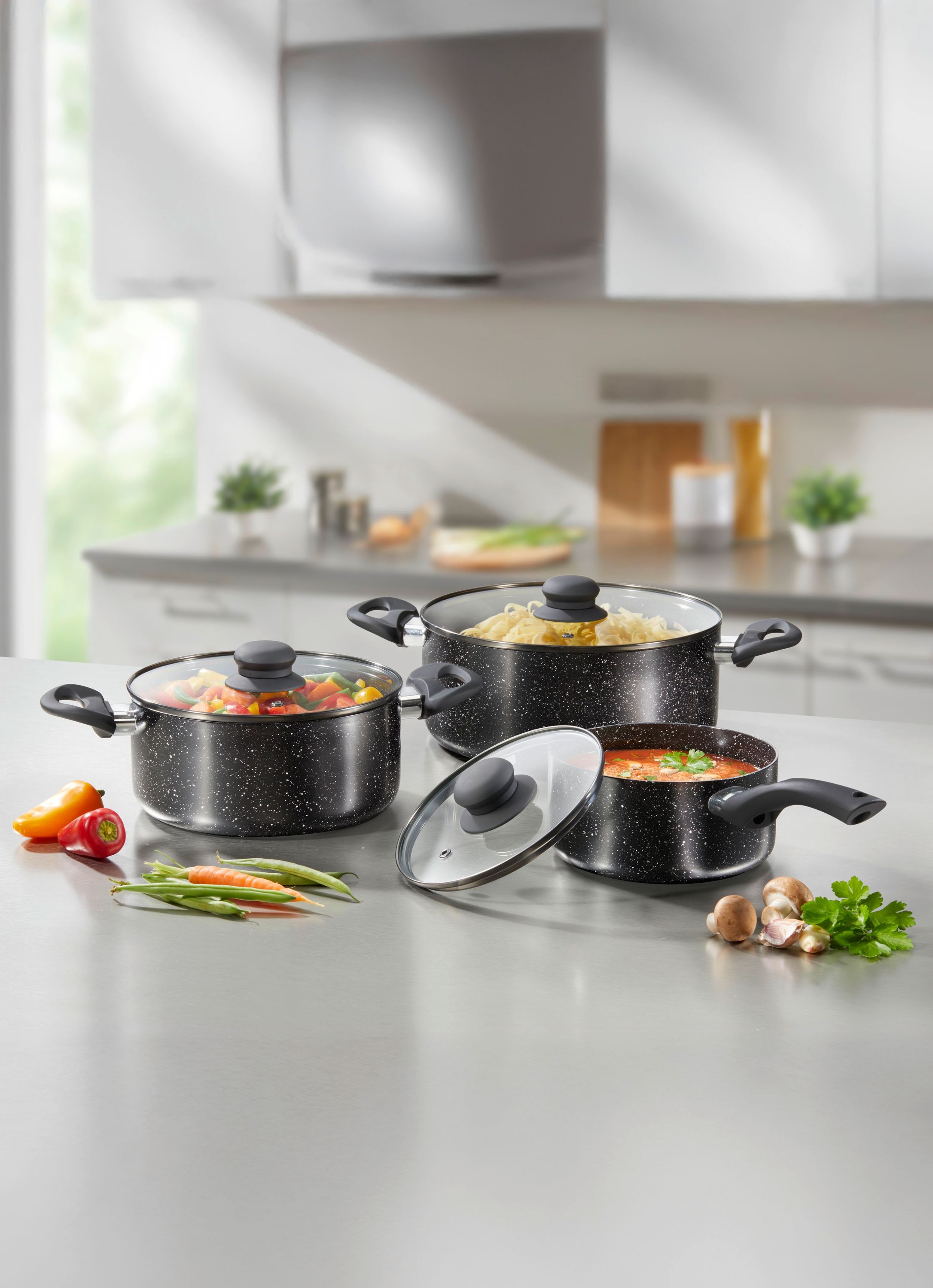 Topf-Set mit  mit Hochleistungs-Granit-Keramik-Beschichtung