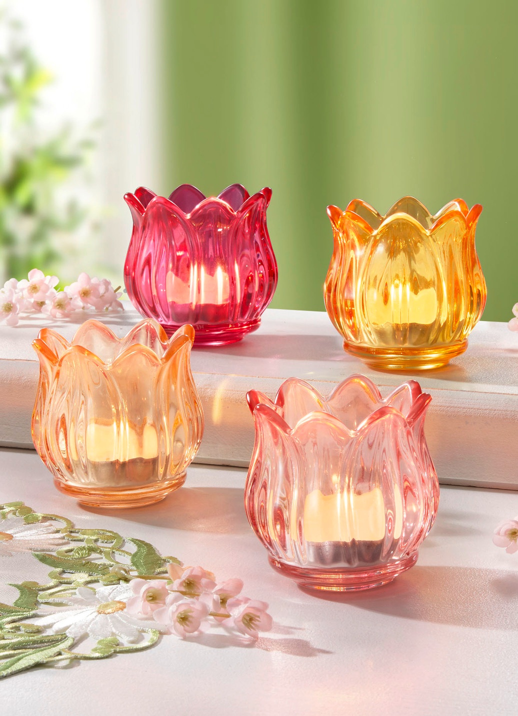Teelichthalter aus hochwertigem Glas, 4er-Set