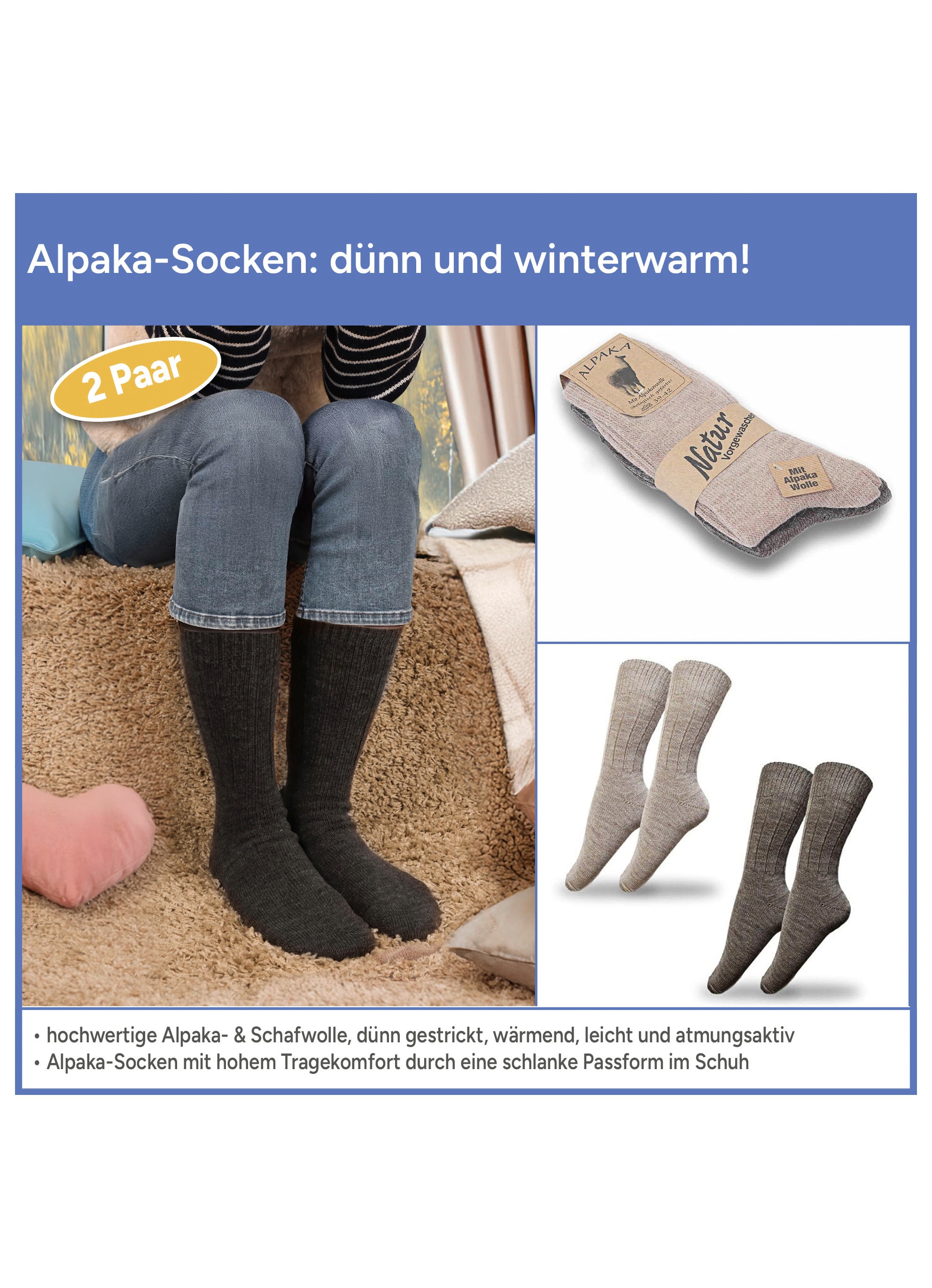 Zweierpack Alpaka-Socken