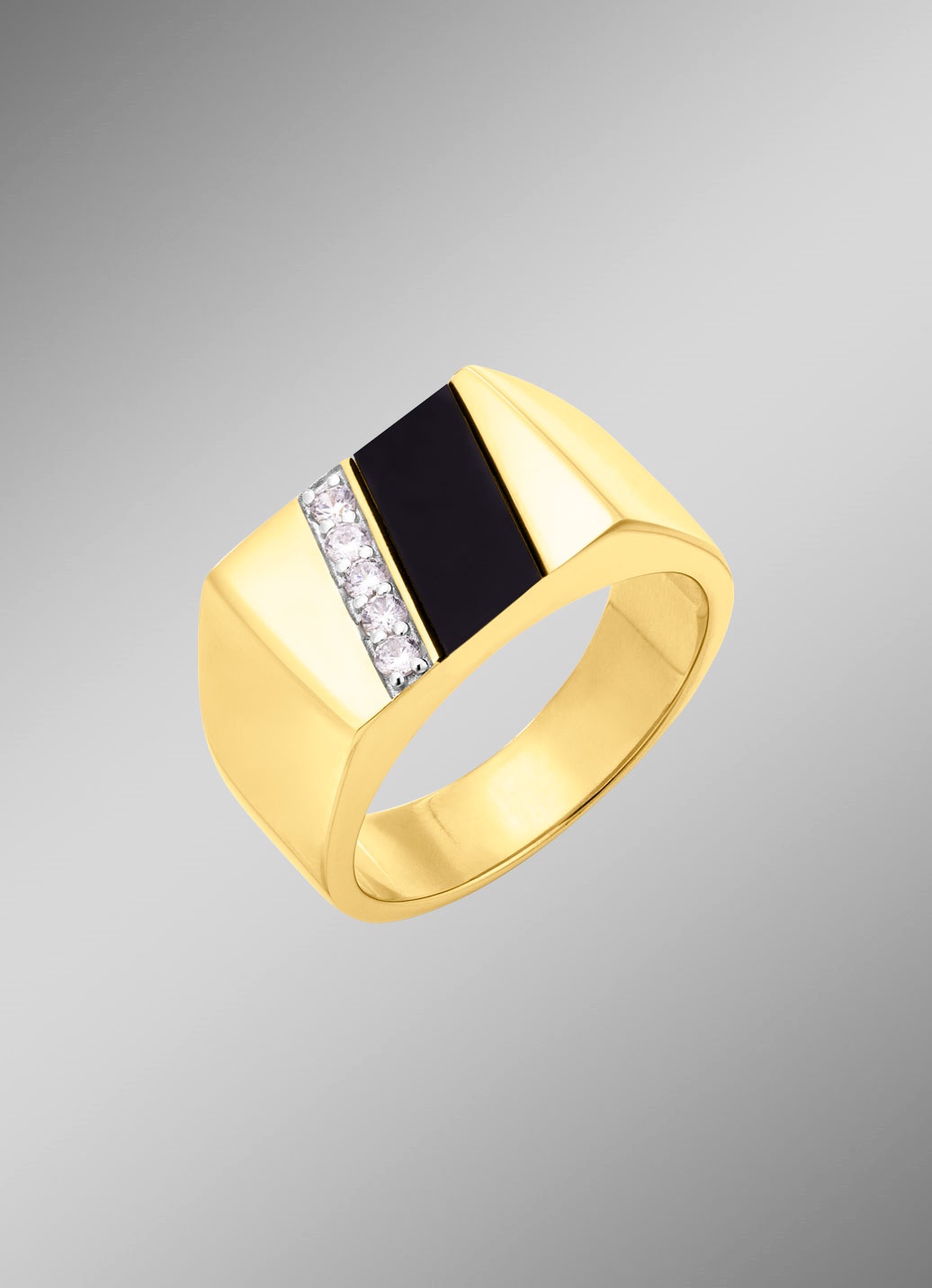 Herrenring mit echt Onyx und synth. Zirkonia