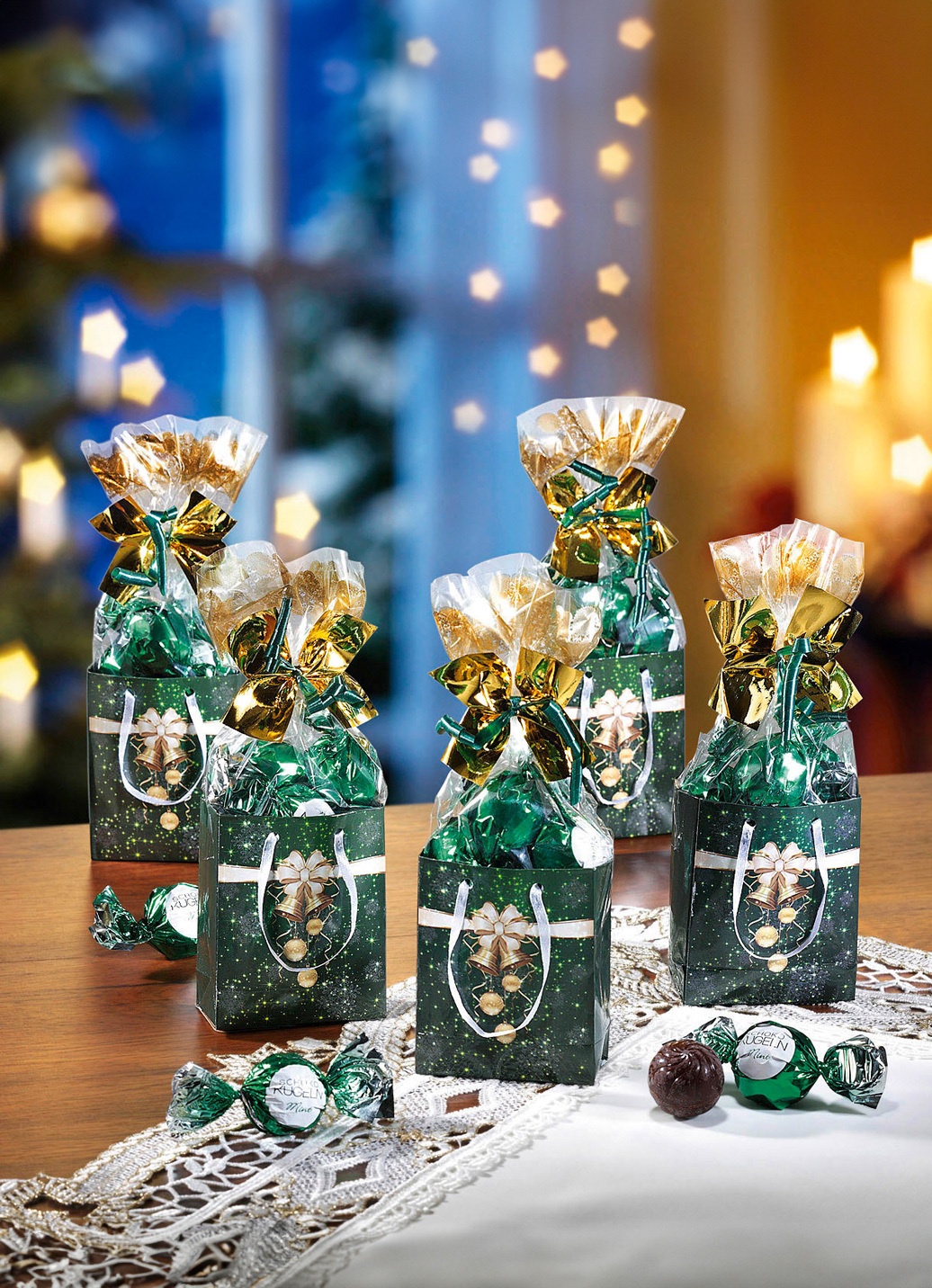 Geschenktütchen, 5er-Set, mit süßer Füllung