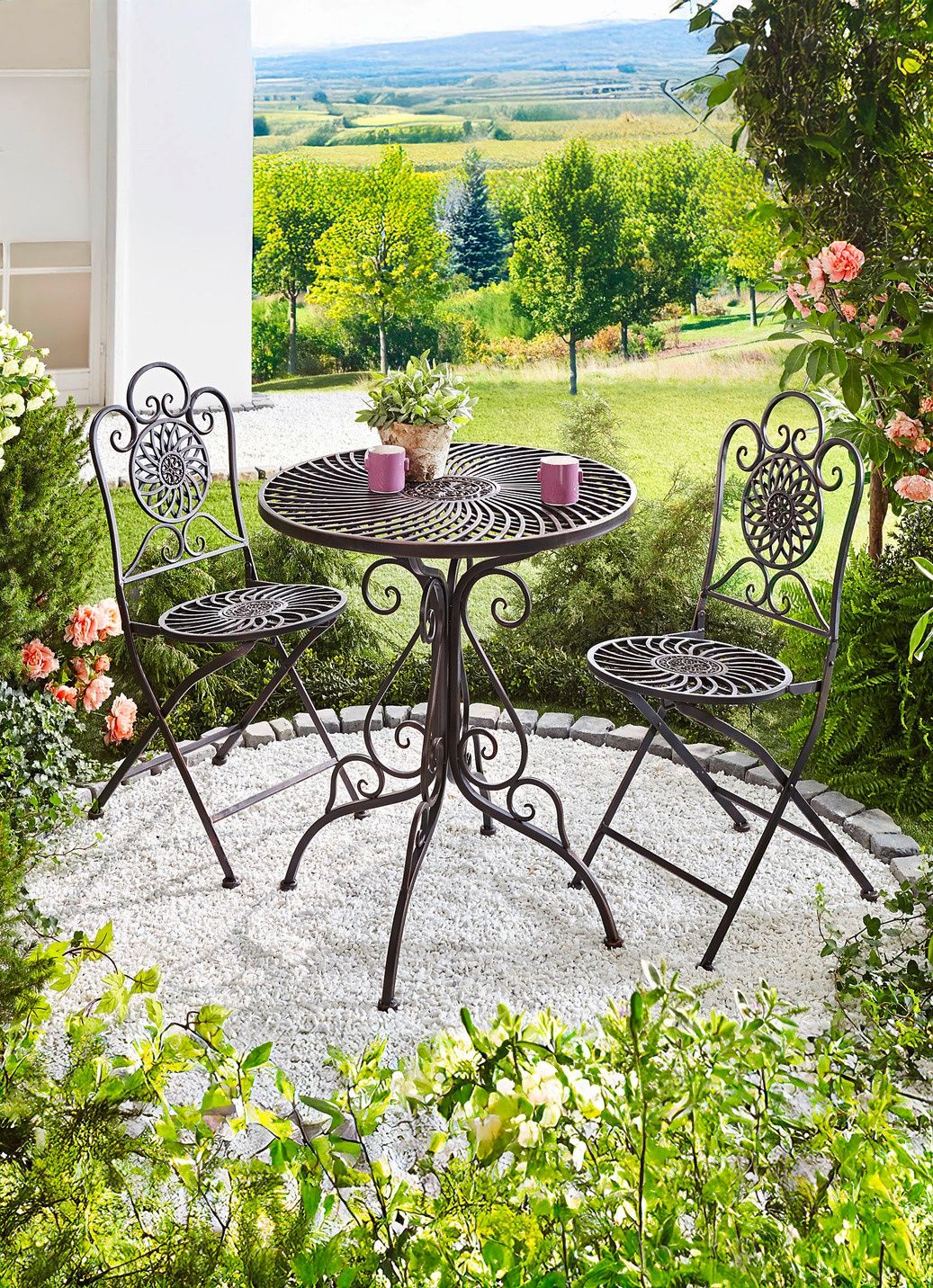 Gartenmöbel-Set, 3-teilig, aus Metall