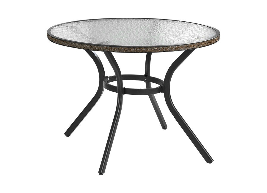 Tisch mit Aluminium-Gestell und Glasplatte