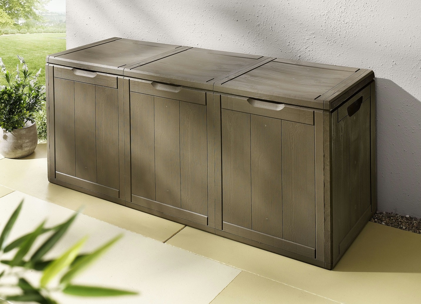 Spritzwasserbeständige Aufbewahrungsboxen in Holzoptik
