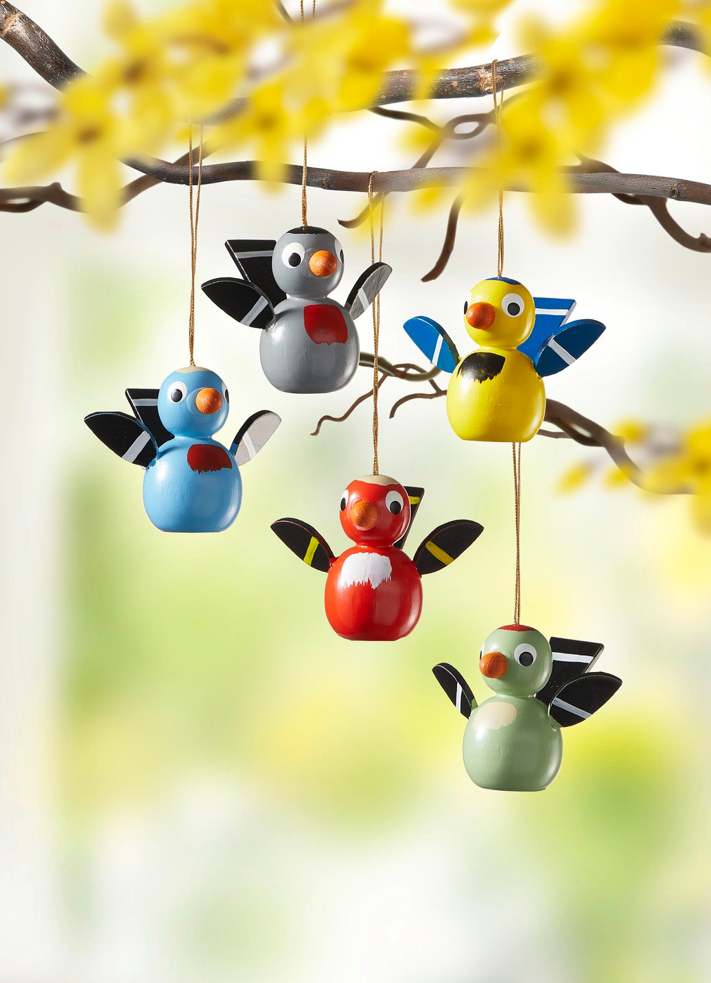 Vogelhänger aus Holz, 5er-Set