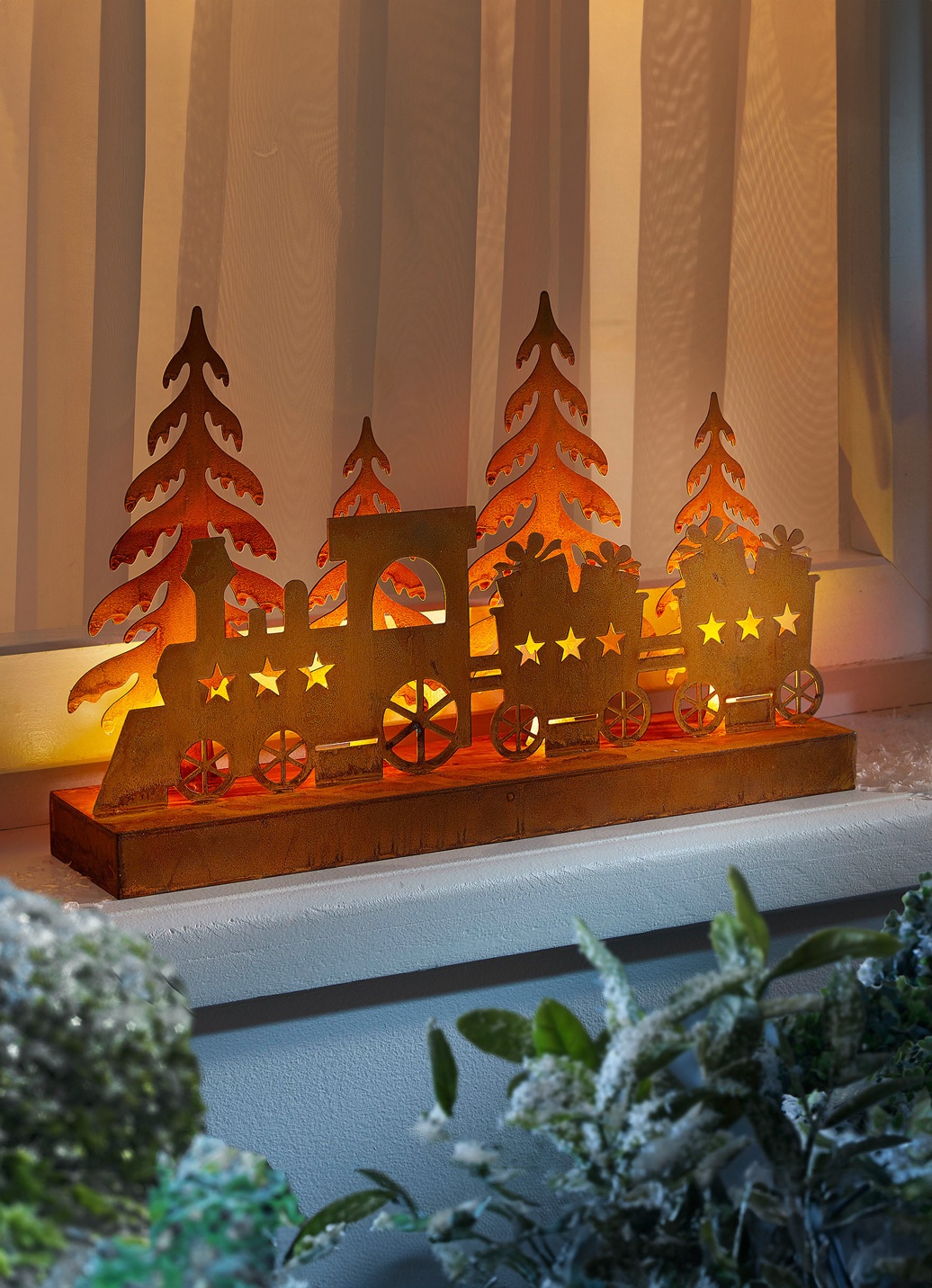 LED-Silhouette Weihnachtszug aus Metall