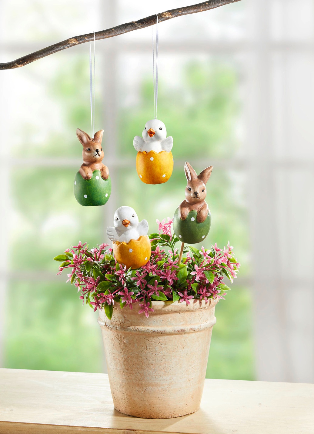 Frühlingsdekoration 2er-Set, aus Terrakotta