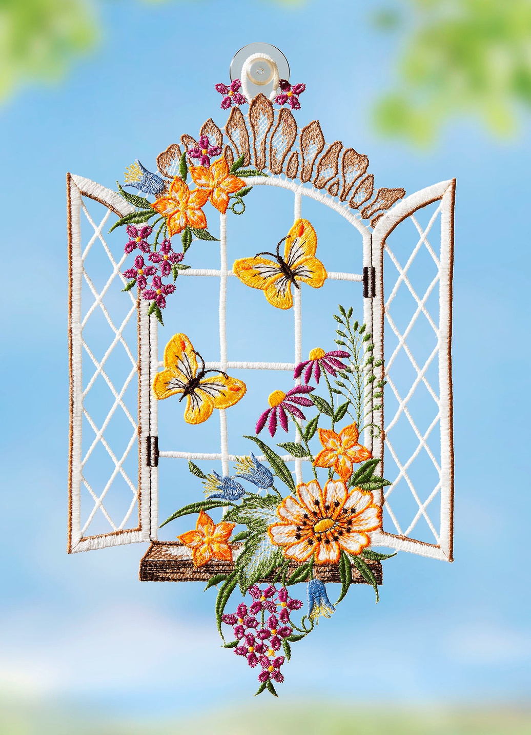 Fensterbild Frühlingsfenster aus echter Plauener Spitze