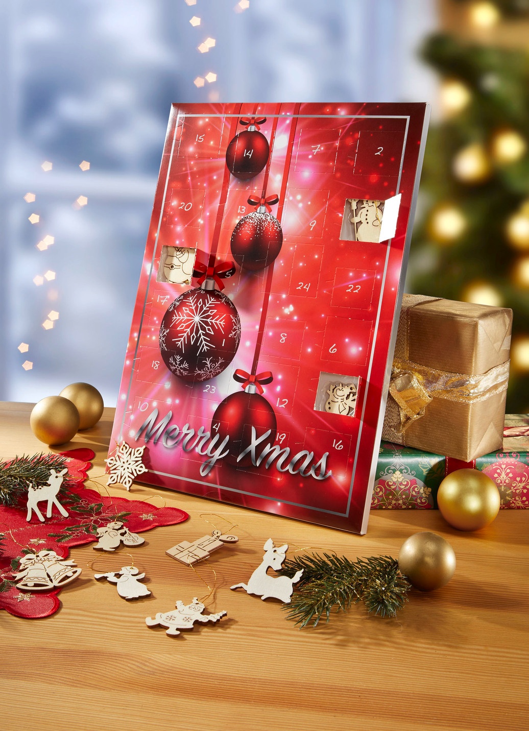 Adventskalender mit Echtholzfiguren