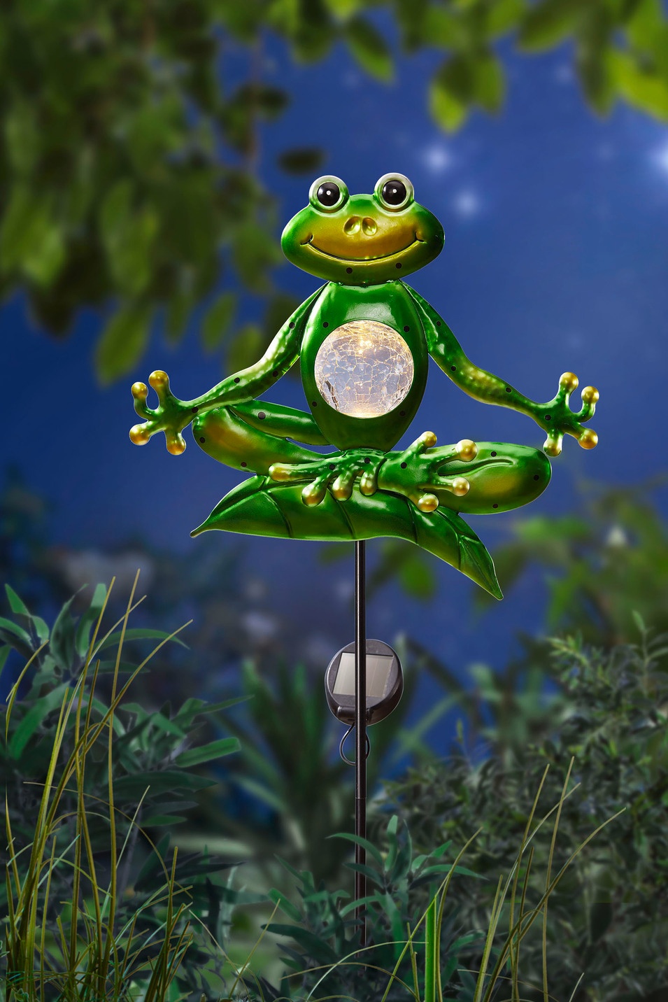 Yoga-Frosch auf Erdspieß