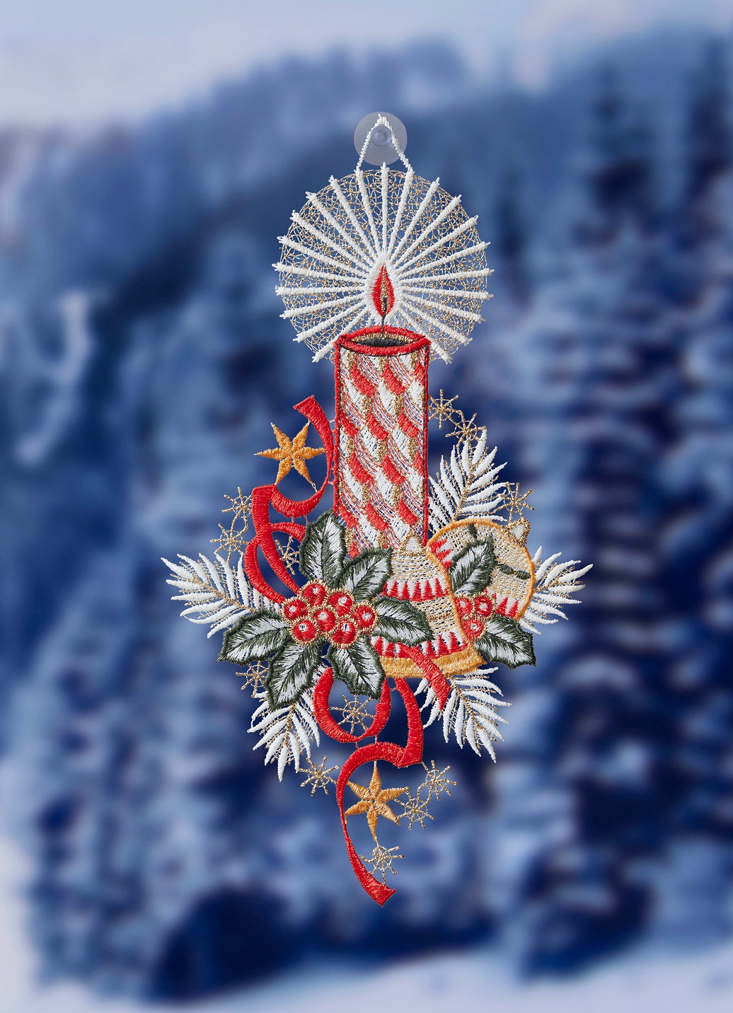 Fensterbild mit Weihnachtsgesteck-Motiv