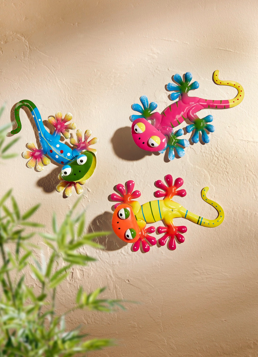 Wanddeko Gecko aus Metall, 3er-Set