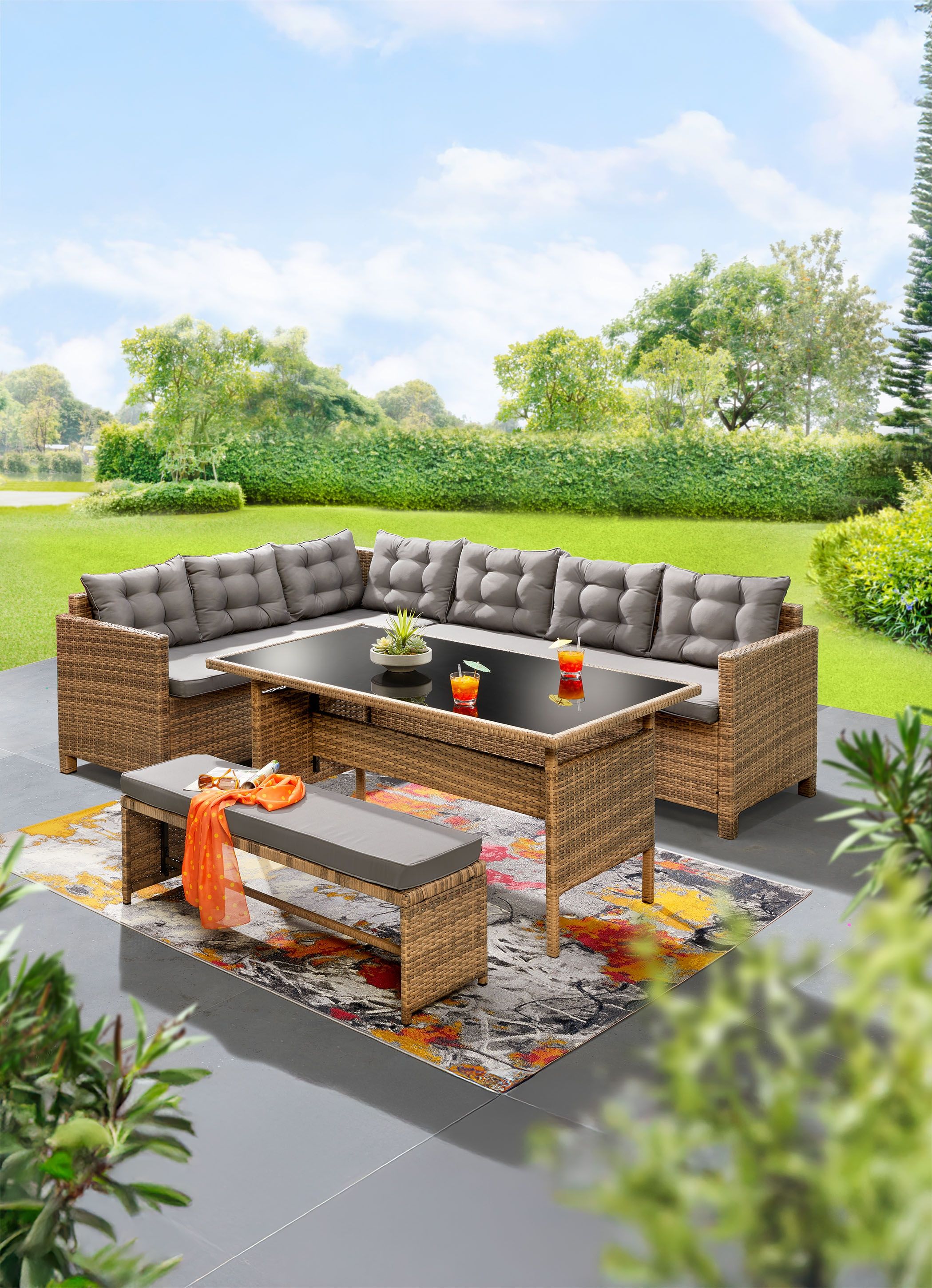 Stilvolle Ecklounge mit Bank