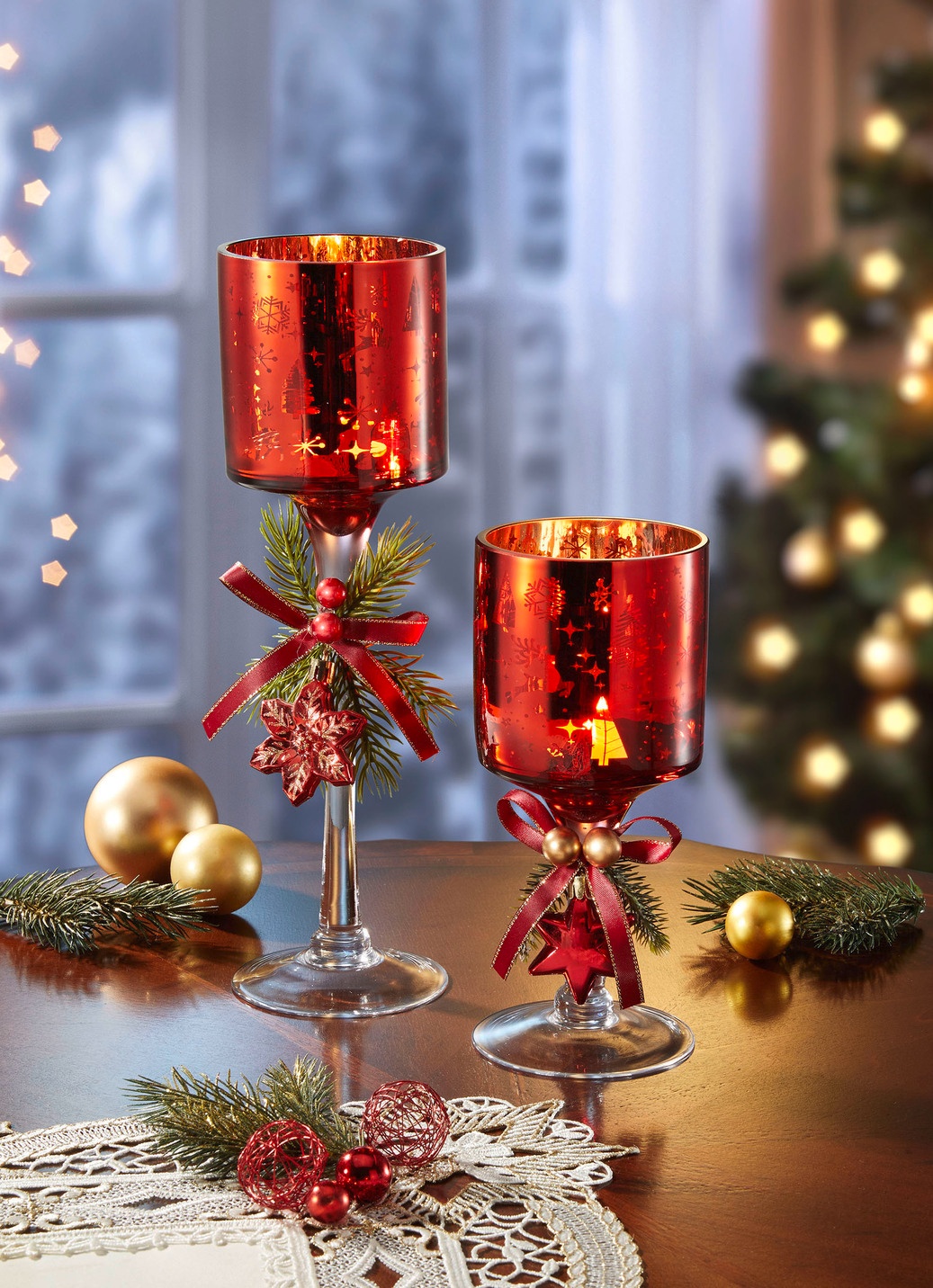Weihnachtlicher Teelichthalter aus Glas
