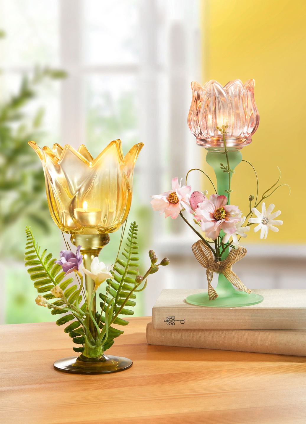 Frühlingshafter Teelichthalter aus Glas