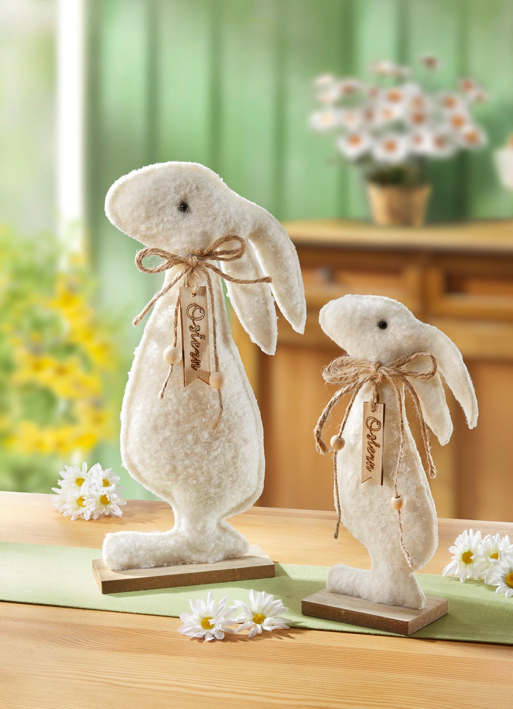 Hase auf Holzsockel, 2er-Set