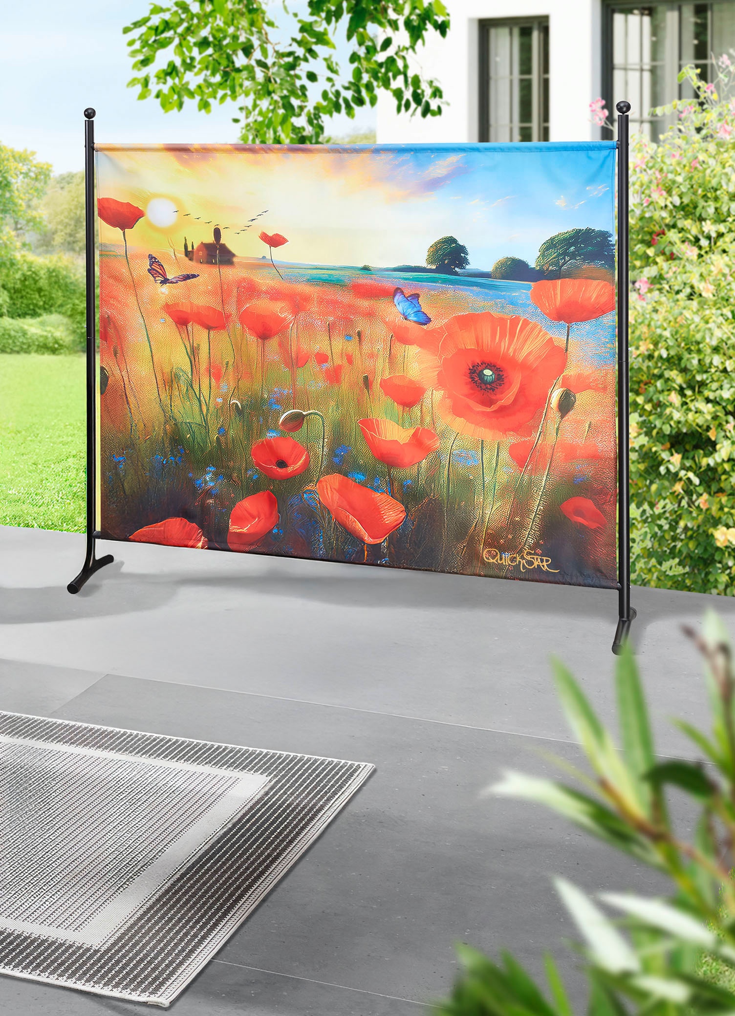 Stellwand mit Mohnblumen-Motiv