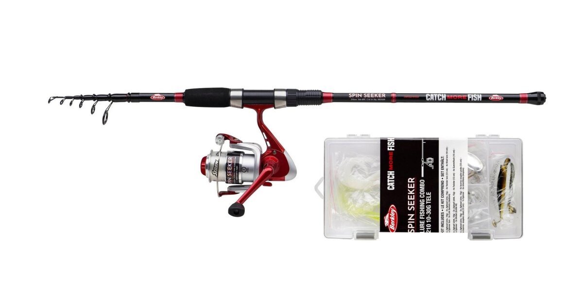 Berkley CMF Spin Seeker 2,40m 10-40g Tele Combo Rute Rolle Schnur Köder Set