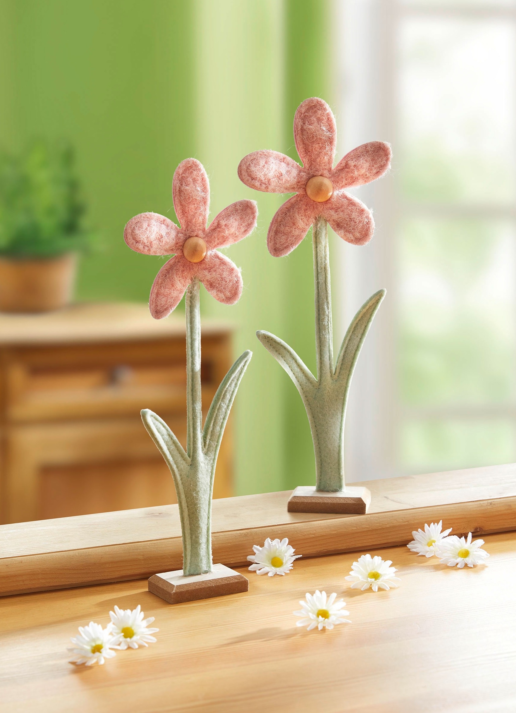 Filz-Blume auf Holzsockel, 2er-Set