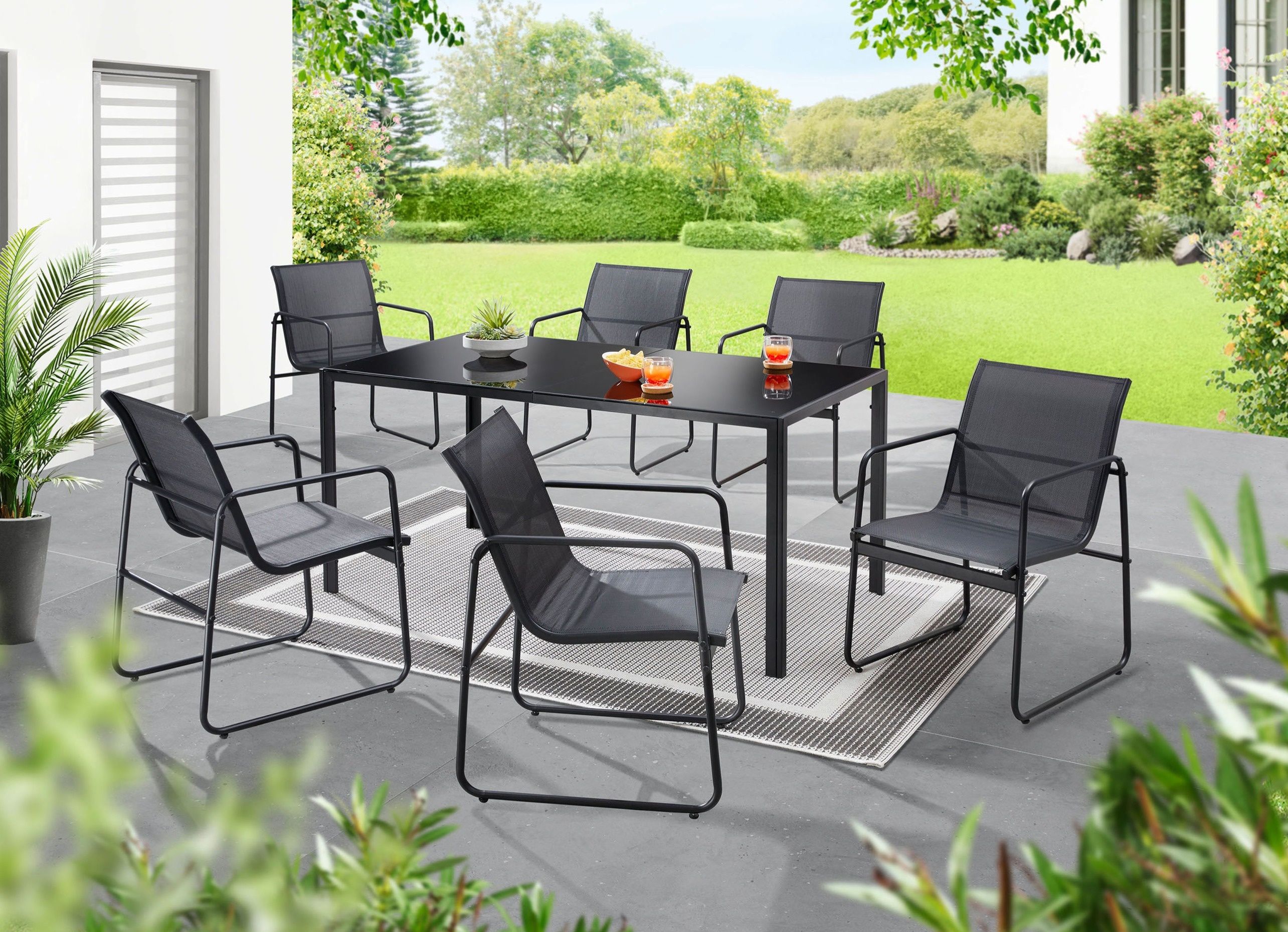 Gartenmöbel-Set mit pulverbeschichtetem Stahlrahmen, 7-teilig