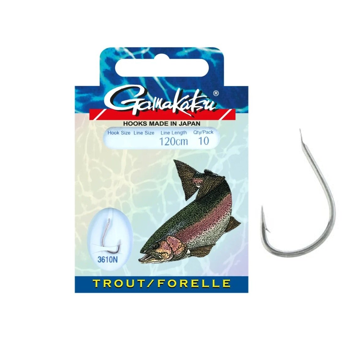 Gamakatsu Trout 120cm Gebundene Vorfachhaken 10 Stück Forellenhaken