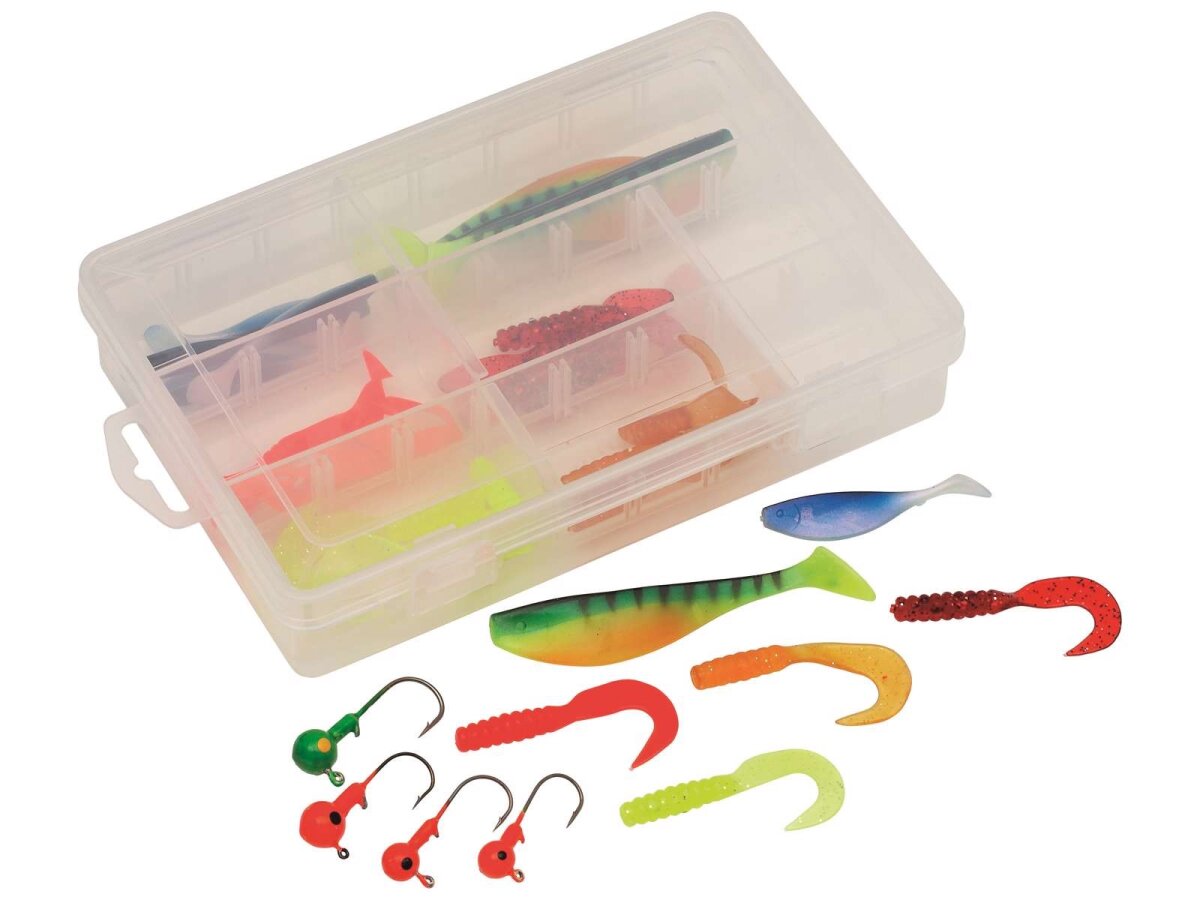Kinetic Jog Kit Pike/Zander/Perch / 32Pcs Gummifische Softbaits Angelköderset zum Spinnfischen